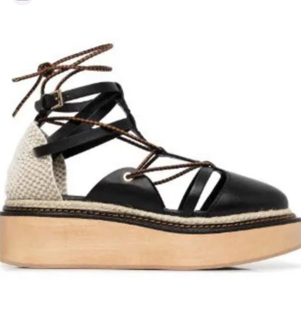 Ulla Johnson Salinas Sandals Size 6 EU 36 Black Leather Platform Espadrilles